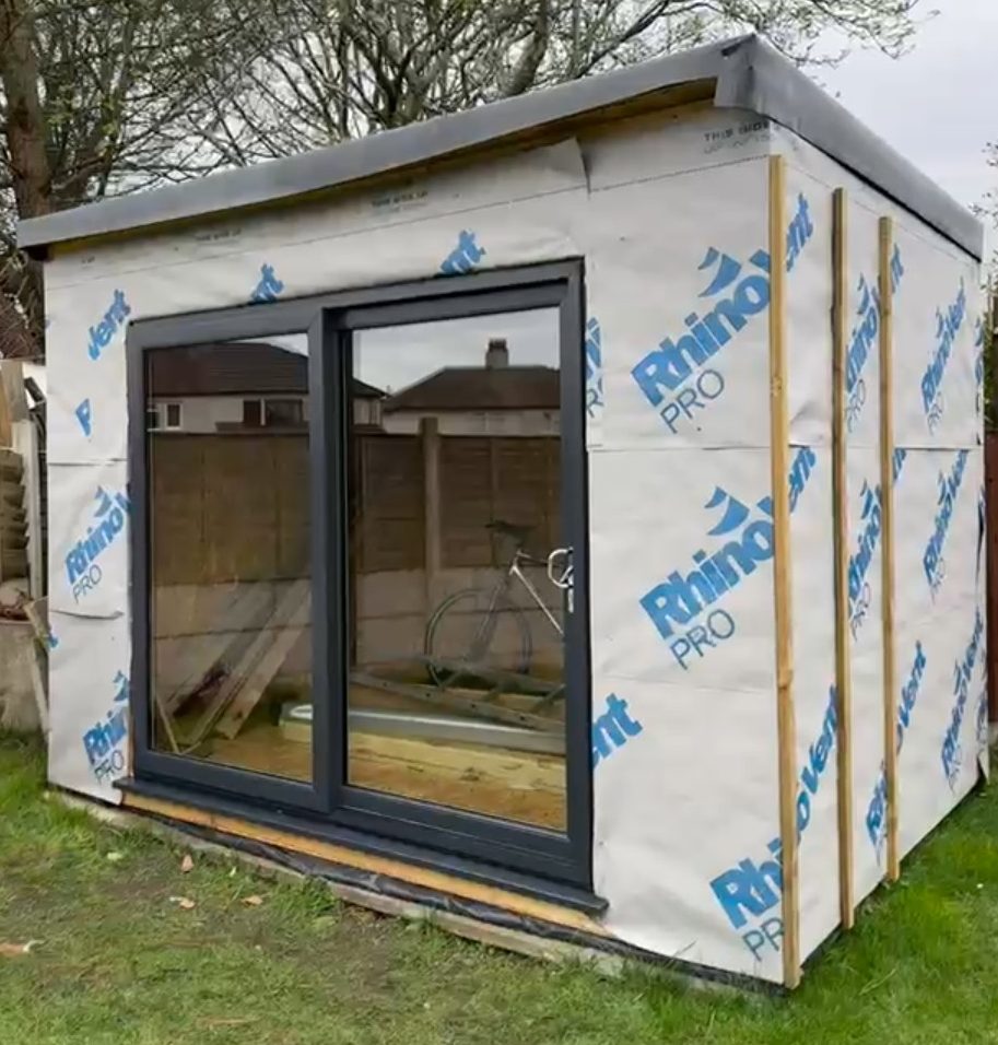 3.66m x 2.44m SIP garden room shell with breather membrane applied