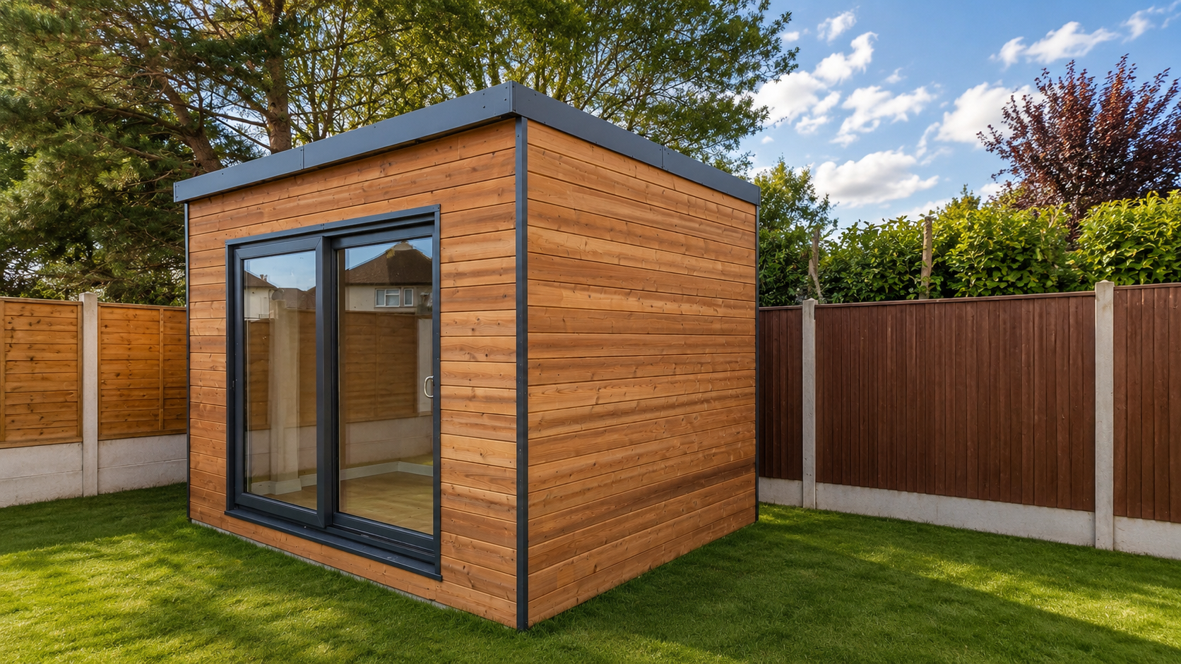 4.88m x 2.44m SIP garden room finished with timber cladding